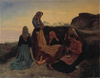 Michael Ancher Girls gathered on Sladrebakken a summernight eve